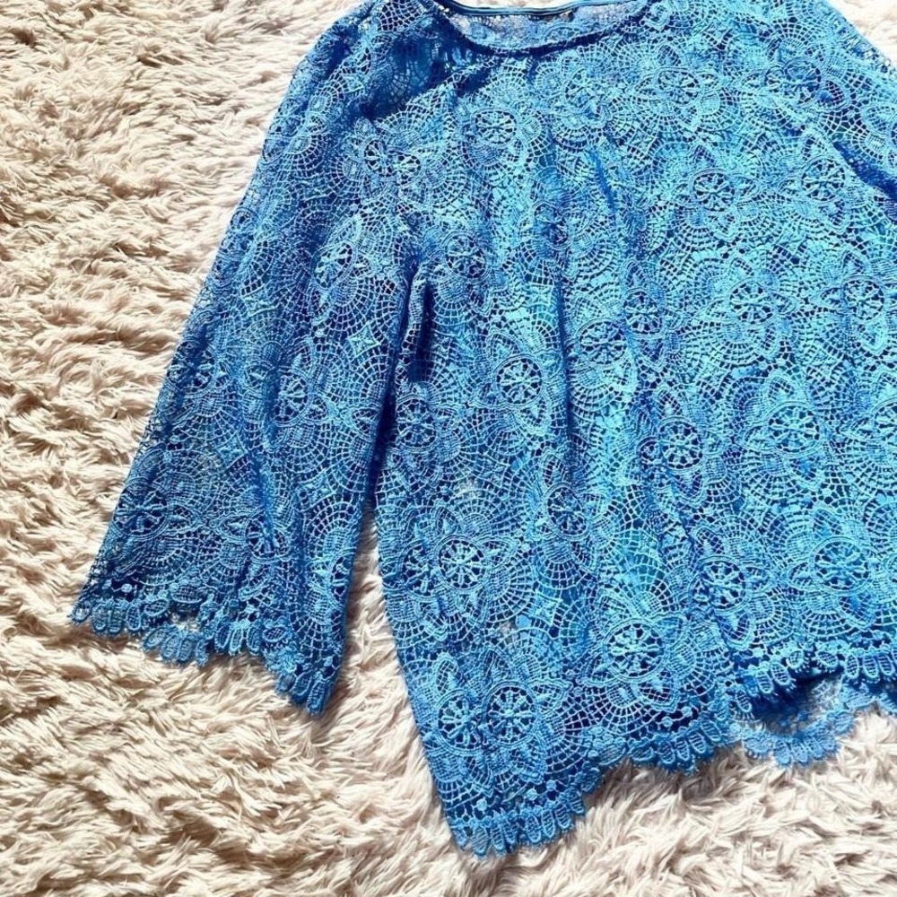 Blue Lace Coquette Twee Layered Fairy Core Top Womens XL Festival Cottage Core‎ - Picture 3 of 5